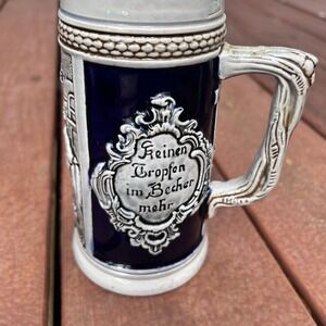 Vintage German Cobalt Stoneware Beer Stein Salt Glazed Without Lid